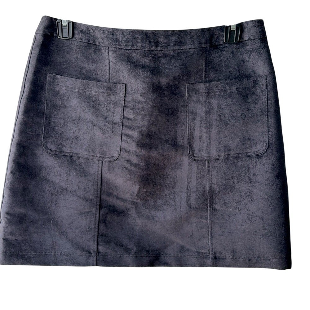 Old Navy Skirt Women 14 Gray Faux Suede A-Line Mini Front‎ Zip O-Ring Pockets